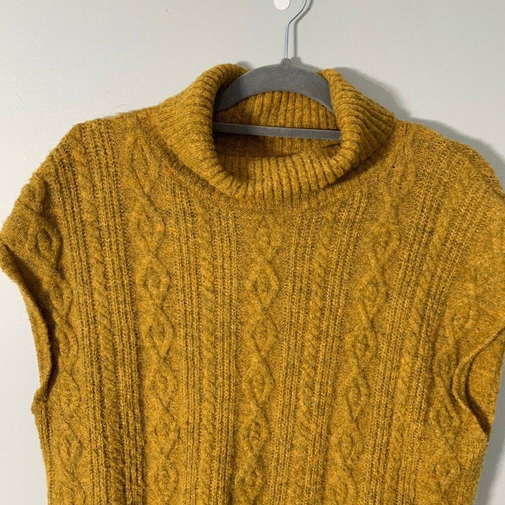 Kerisma Cable Knit Sweater Vest Women M/L Mustard Yellow Turtleneck High Low Hem - Picture 3 of 9